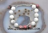 CGB6770 10mm round white howlite & rhodonite adjustable bracelets