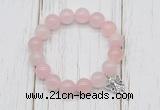 CGB6801 10mm, 12mm rose quartz beaded bracelet with alloy pendant