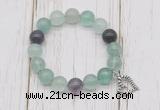 CGB6805 10mm, 12mm fluorite beaded bracelet with alloy pendant