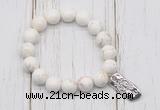 CGB6840 10mm, 12mm white howlite turquoise beaded bracelet with alloy pendant