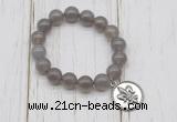 CGB6846 10mm, 12mm grey agate beaded bracelet with alloy pendant