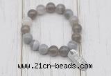 CGB6848 10mm, 12mm grey banded agate beaded bracelet with alloy pendant