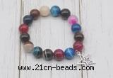 CGB6855 10mm, 12mm colorful banded agate beaded bracelet with alloy pendant