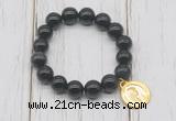 CGB6856 10mm, 12mm black banded agate beaded bracelet with alloy pendant