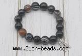 CGB6857 10mm, 12mm black banded agate beaded bracelet with alloy pendant