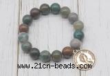 CGB6862 10mm, 12mm Indian agate beaded bracelet with alloy pendant