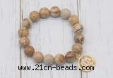 CGB6875 10mm, 12mm picture jasper beaded bracelet with alloy pendant