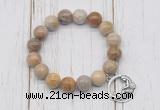 CGB6887 10mm, 12mm fossil coral beaded bracelet with alloy pendant