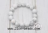 CGB6890 10mm, 12mm matte white howlite beaded bracelet with alloy pendant