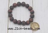 CGB6899 10mm, 12mm matte red tiger eye beaded bracelet with alloy pendant