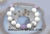 CGB6933 Hand-knotted 12mm round white howlite & lavender amethyst adjustable bracelets