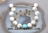 CGB6942 12mm round white howlite & blue howlite adjustable bracelets