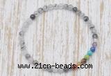 CGB7089 7 chakra 4mm black rutilated quartz beaded meditation yoga bracelets