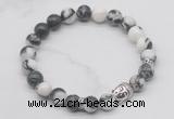 CGB7369 8mm black & white jasper bracelet with buddha for men or women