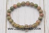 CGB7397 8mm unakite bracelet with skull for men or women