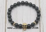 CGB7405 8mm black obsidian bracelet with skull for men or women