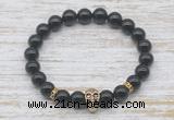 CGB7423 8mm black tourmaline bracelet with skull for men or women
