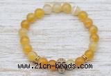 CGB7441 8mm yellow banded agate bracelet with skull for men or women