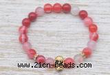 CGB7442 8mm red banded agate bracelet with skull for men or women