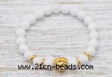 CGB7470 8mm white candy jade bracelet with lion head for men or women