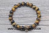 CGB7516 8mm yellow tiger eye bracelet with skull for men or women