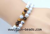 CGB7600 8mm white howlite & yellow tiger eye mala stretchy bracelets