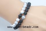 CGB7604 8mm matte black onyx & white howlite mala stretchy bracelets