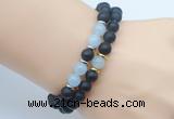 CGB7607 8mm matte black onyx & aquamarine mala stretchy bracelets