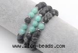 CGB7608 8mm matte black labradorite & amazonite mala stretchy bracelets