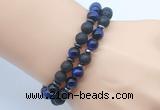 CGB7619 8mm black lava & blue tiger eye mala stretchy bracelets