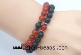 CGB7623 8mm black lava & red agate mala stretchy bracelets