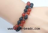 CGB7624 8mm black lava & red agate mala stretchy bracelets