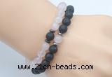 CGB7636 8mm black lava & rose quartz mala stretchy bracelets