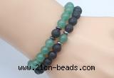 CGB7638 8mm black lava & green aventurine mala stretchy bracelets