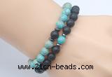 CGB7640 8mm black lava & blue sea sediment jasper mala stretchy bracelets