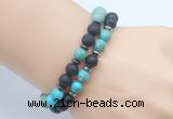 CGB7641 8mm black lava & blue sea sediment jasper mala stretchy bracelets