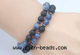 CGB7646 8mm black lava & blue spot stone mala stretchy bracelets