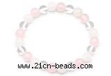 CGB8000 8mm white crystal, white jade & rose quartz beaded stretchy bracelets