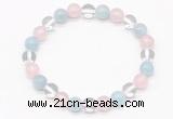 CGB8002 8mm aquamarine, white crystal & rose quartz beaded stretchy bracelets