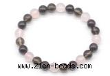 CGB8005 8mm garnet, rose quartz & smoky quartz beaded stretchy bracelets