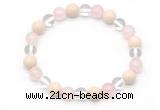 CGB8007 8mm white crystal, rose quartz & white fossil jasper beaded stretchy bracelets