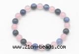 CGB8010 8mm rose quartz & sodalite gemstone beaded stretchy bracelets