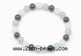 CGB8011 8mm aquamarine, garnet & white jade beaded stretchy bracelets