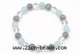 CGB8012 8mm aquamarine, labradorite & white crystal beaded stretchy bracelets