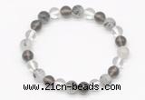 CGB8018 8mm white crystal, black rutilated quartz & smoky quartz beaded stretchy bracelets