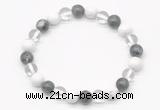 CGB8019 8mm white crystal, white howlite & black labradorite beaded stretchy bracelets