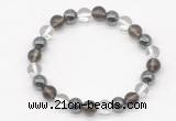 CGB8020 8mm white crystal, smoky quartz & hematite beaded stretchy bracelets