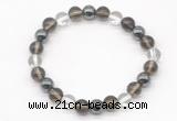 CGB8023 8mm smoky quartz, white crystal & hematite beaded stretchy bracelets