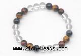 CGB8025 8mm white crystal & mixed tiger eye beaded stretchy bracelets