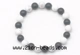 CGB8045 8mm matte white howlite & matte black agate beaded stretchy bracelets